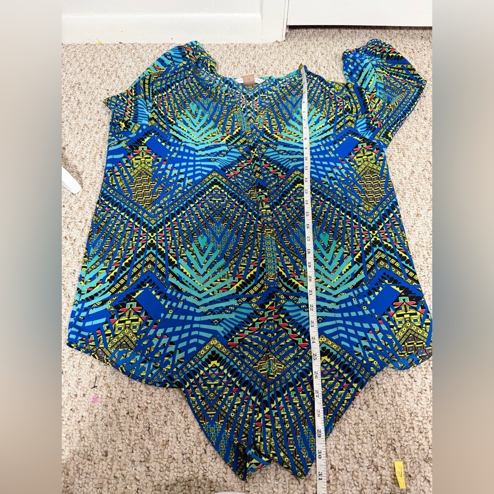Peter Nygard Vibrant Blue and Green tie Blouse size 14 - Picture 4 of 6